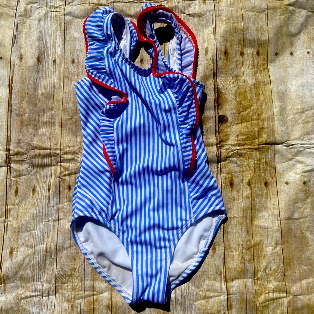 2/$20, 3/$24 Red white & blue 1-piece with ruffle detail